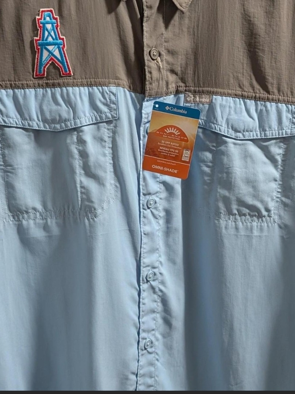 Columbia Kestrel Trail II Blocked S/S Shirt - Light Blue/Gray(Houston Oilers)